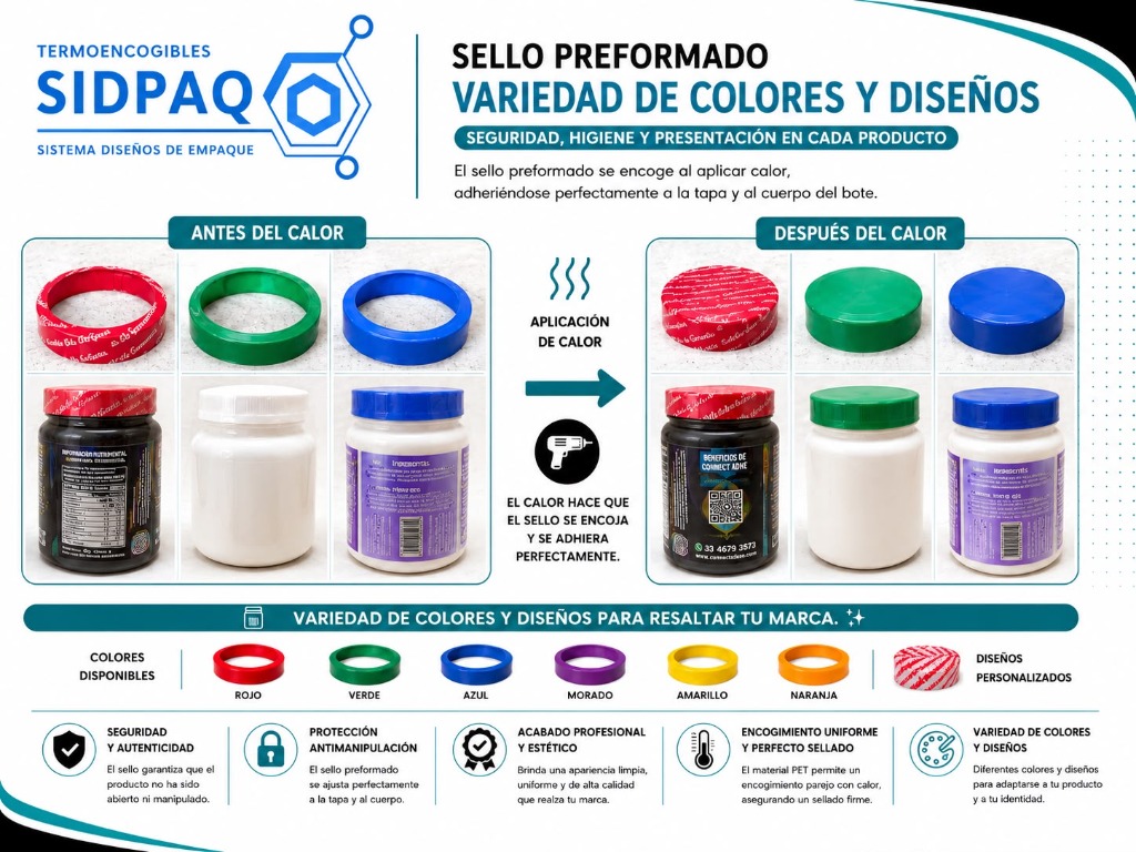 Botes y envases plásticos con sellos termoencogibles en tapas