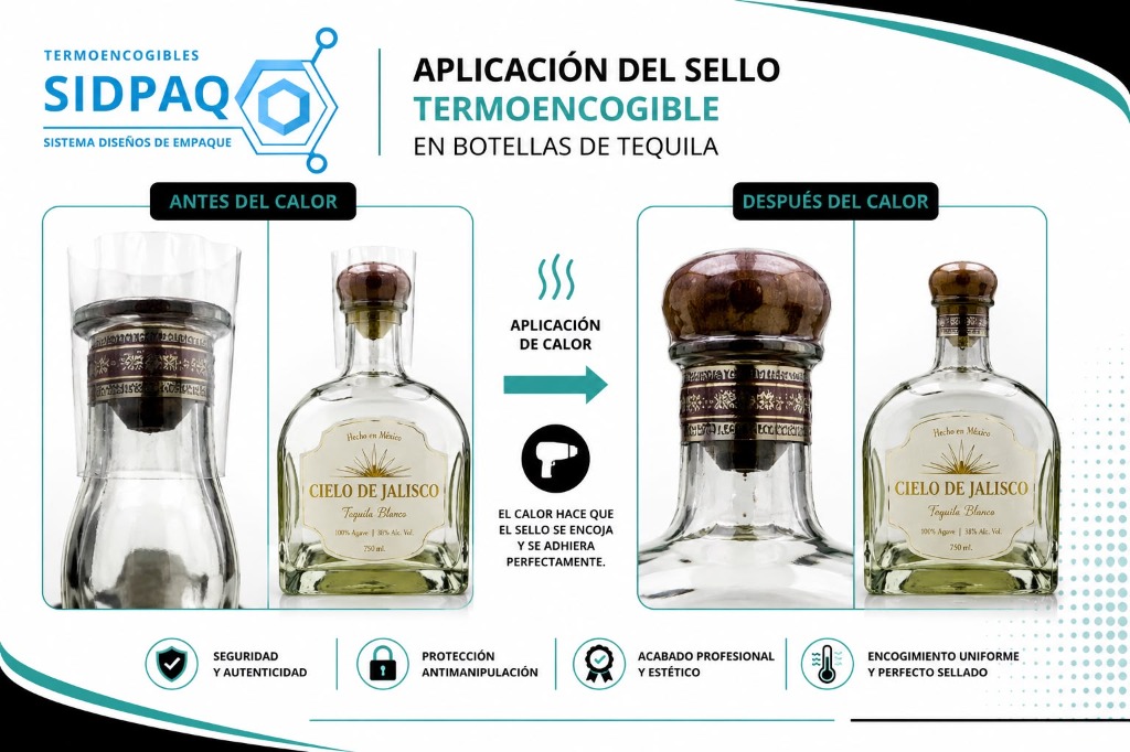 Celosil y sellos termoencogibles en boquillas de tequila